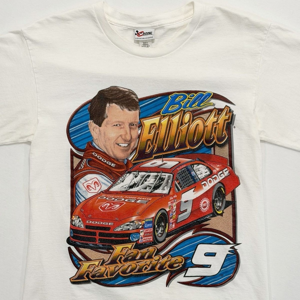 Vintage Y2K NASCAR Bill Elliott #9 Graphic T-Shirt White M Chase Authentics Tee